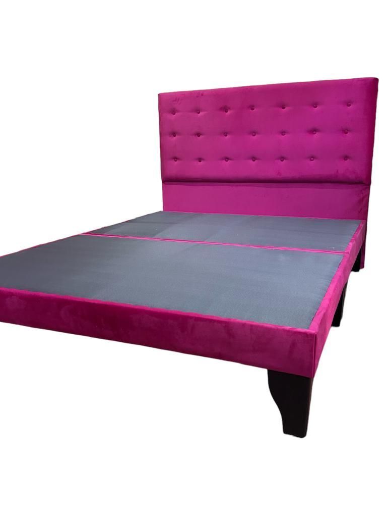 Cama 2 Plazas Abotonada Fucsia  FLOBAL, Incluye Base + Respaldo-1