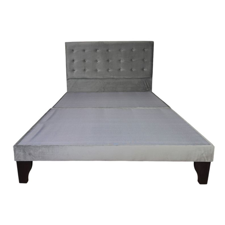 Cama 2 Plazas Abotonada Incluye Base y Respaldo Gris Flobal