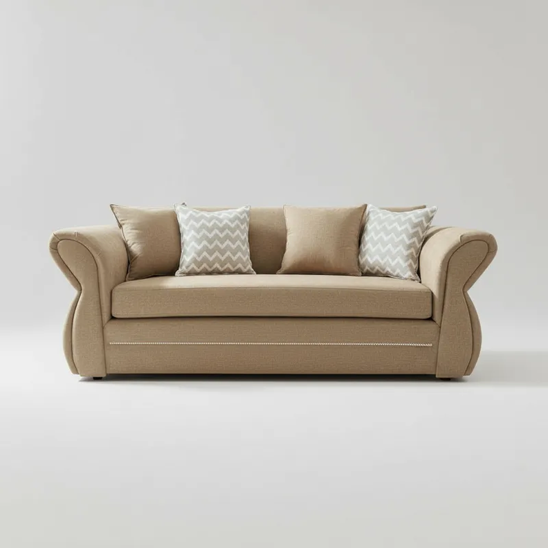 Sofa Grecia 3 cuerpos Tela Beige Repelente a Liquidos Flobal
