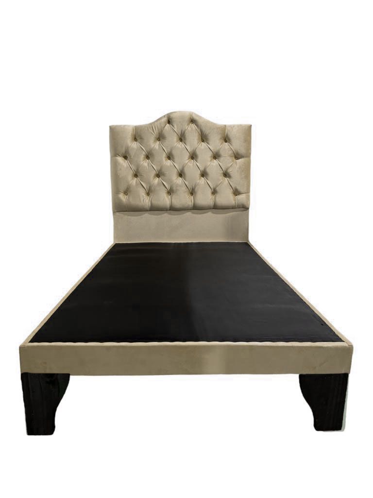 Cama 1,5 Plazas Ovalado, Incluye Base y Respaldo Beige Flobal