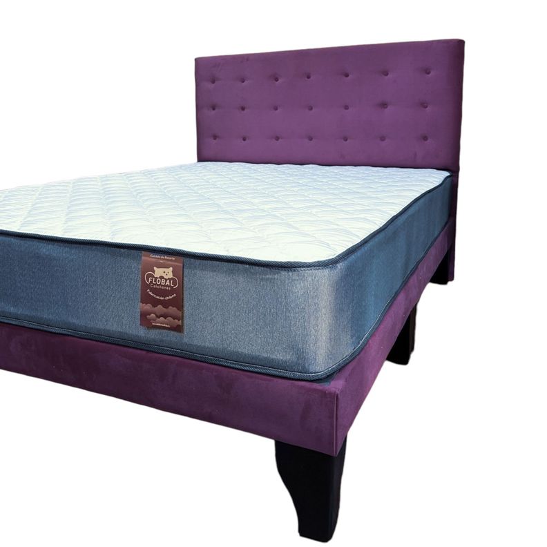 Cama 2 Plazas Abotonada 150X190cm + Respaldo Morado + Colchon Flobal-0