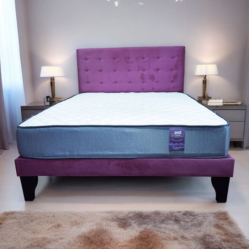 Cama 2 Plazas Abotonada 150X190cm + Respaldo Morado + Colchon Flobal-1