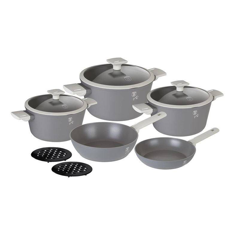 Bateria de cocina 10 pzs Berlinger Haus, linea aspen collection, color gris, aluminio forjado