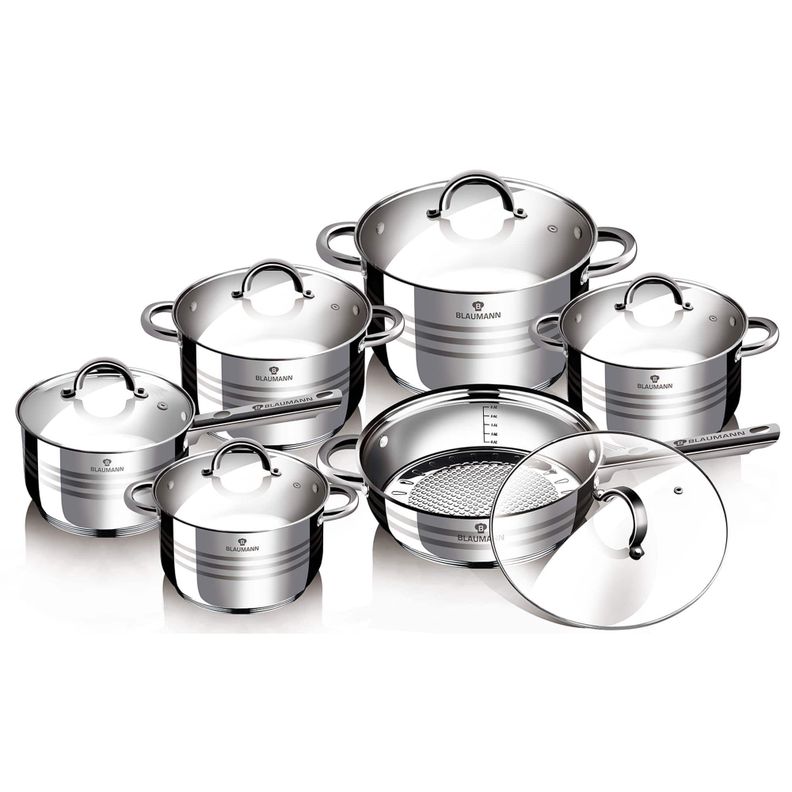 Bateria de cocina 12 piezas full induccion acero inoxidable-0