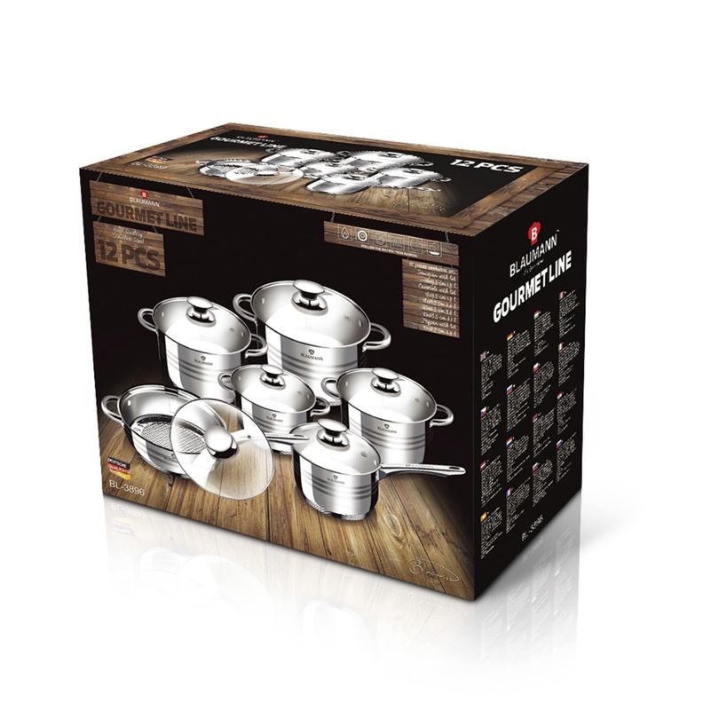 Bateria de cocina 12 piezas full induccion acero inoxidable-1