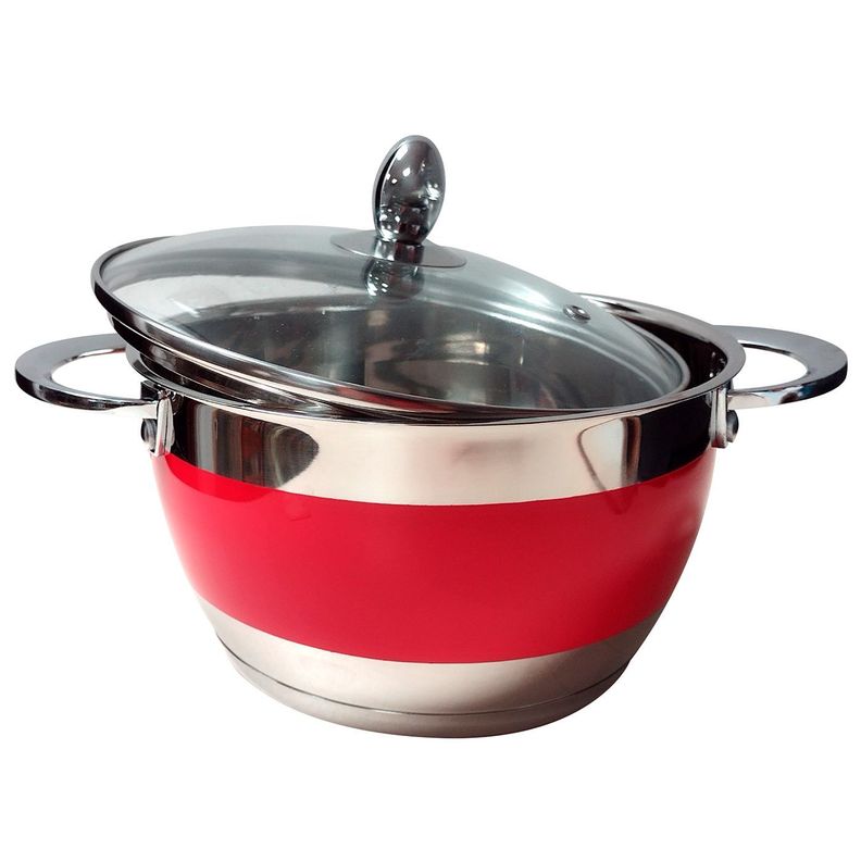 Olla de Ø20 cm, 2.9 (litros), acero inoxidable, color rojo-1