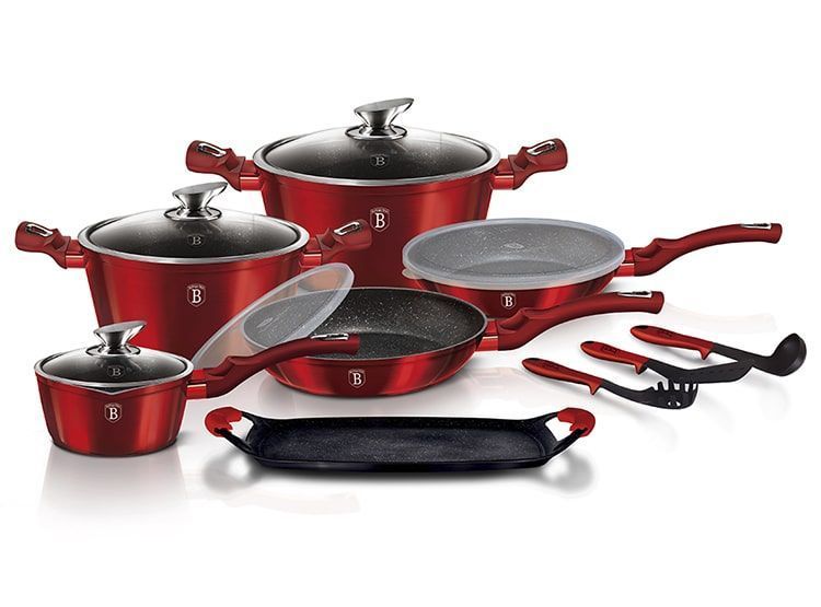Set  de Baterias PREMIUM  y Accesorios de cocina 16 piezas Rojo-0