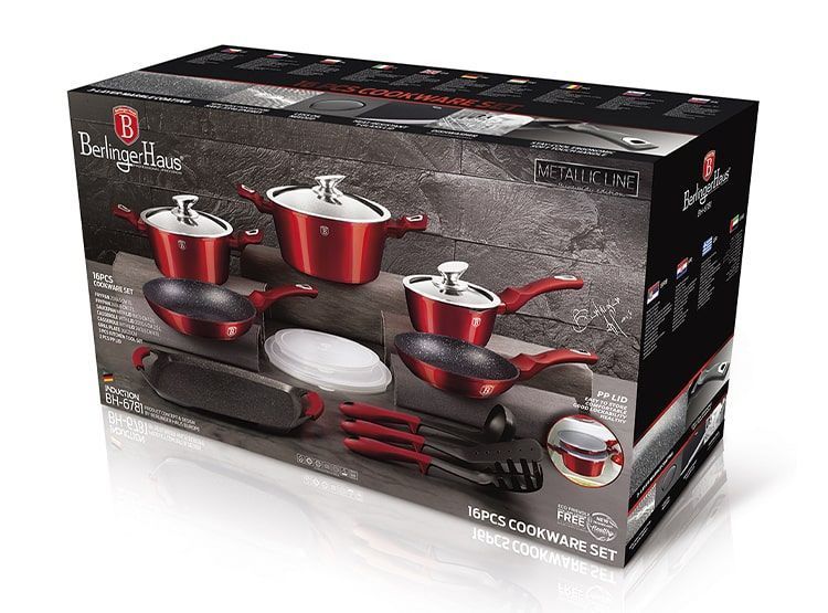 Set  de Baterias PREMIUM  y Accesorios de cocina 16 piezas Rojo-1