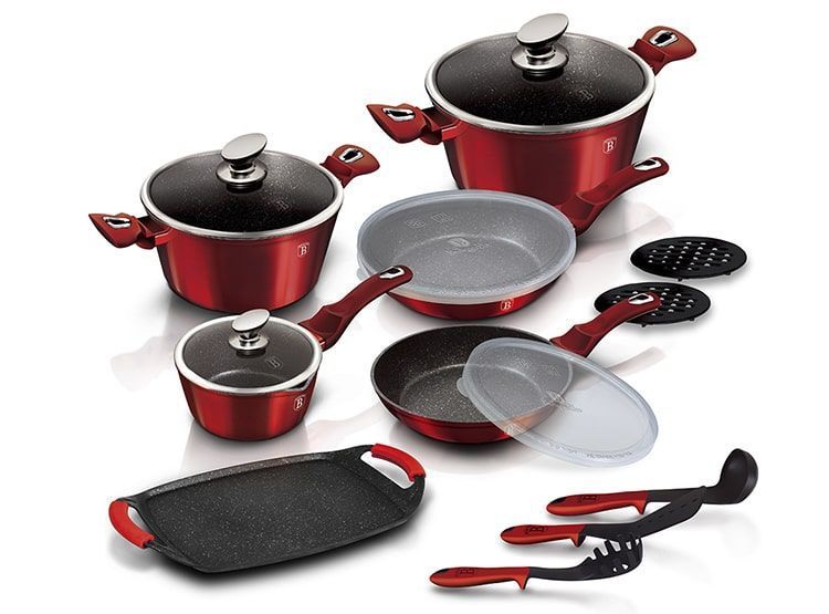 Set  de Baterias PREMIUM  y Accesorios de cocina 16 piezas Rojo-2