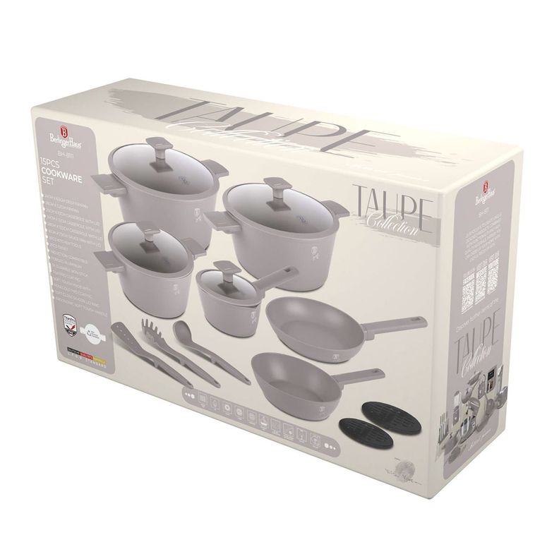 BATERIA DE COCINA 15 PZS TAUPE COLLECTION ANTIADHERENTE-1