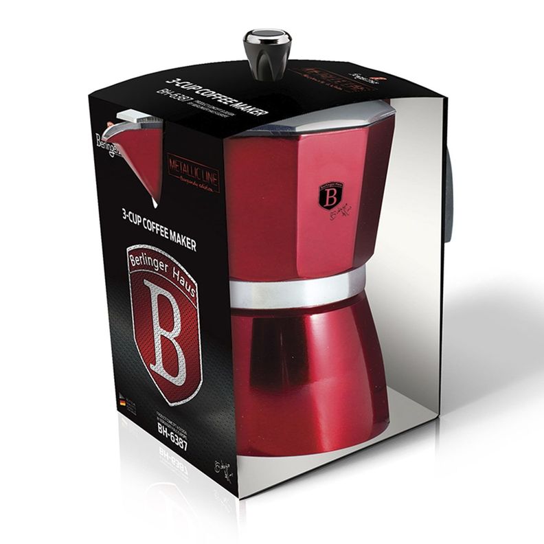 CAFETERA ITALIANA 3 TAZAS METALLIC LINE BURGUBDY EDITION 150 ML-1