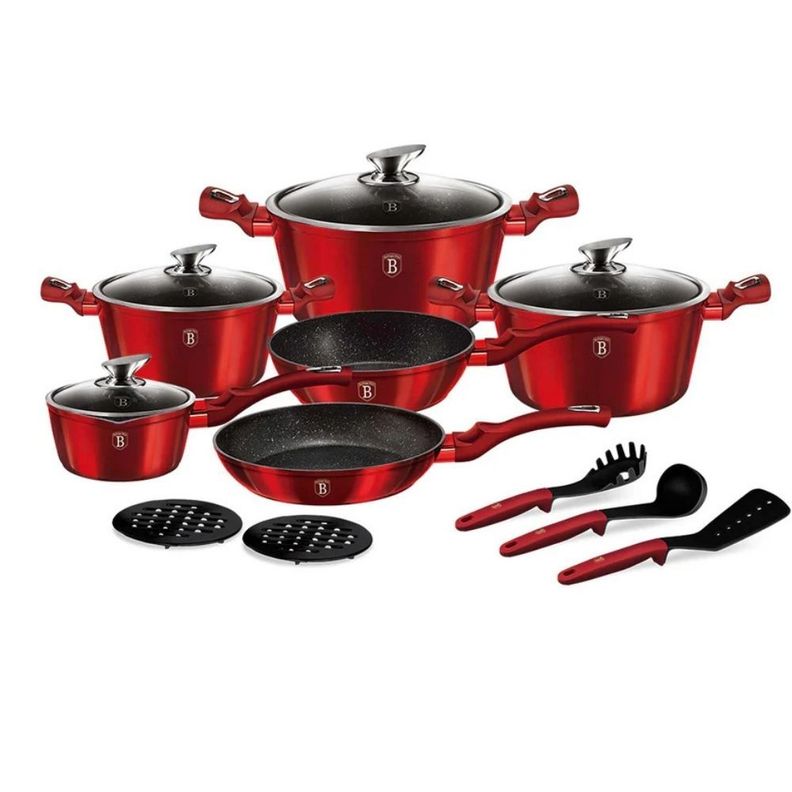 BATERIA DE COCINA 15 PZS METALLIC BURGUBDY EDITION ANTIADHERENTE