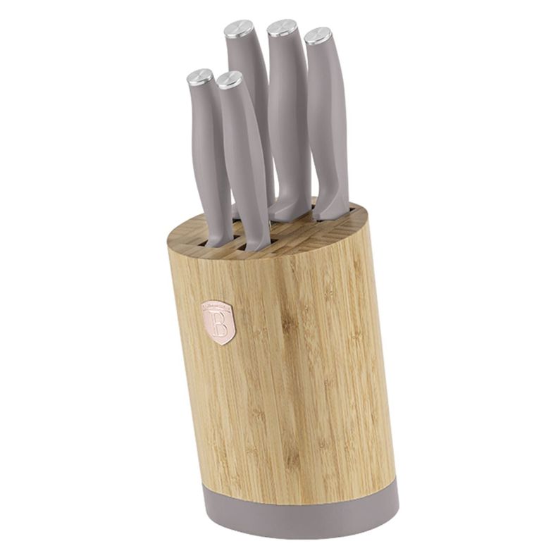 SET DE CUCHILLOS 6 PIEZAS CON SOPORTE TAUPE COLECCIÓN ACERO INOXIDABLE-0