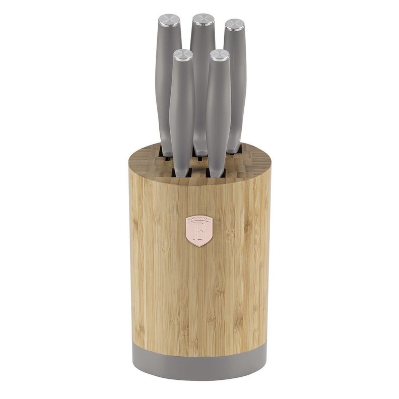 SET DE CUCHILLOS 6 PIEZAS CON SOPORTE TAUPE COLECCIÓN ACERO INOXIDABLE-1
