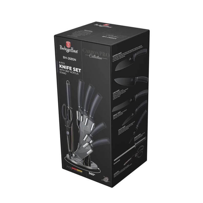 SET DE CUCHILLOS 8 PZS CON ATRIL METALLIC LINE CARBON PRO ACERO INOXIDABLE-2