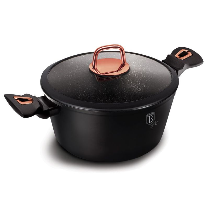 Olla Caserola 24 cm 4,1 Litros revestimiento en marmol Negro Mate