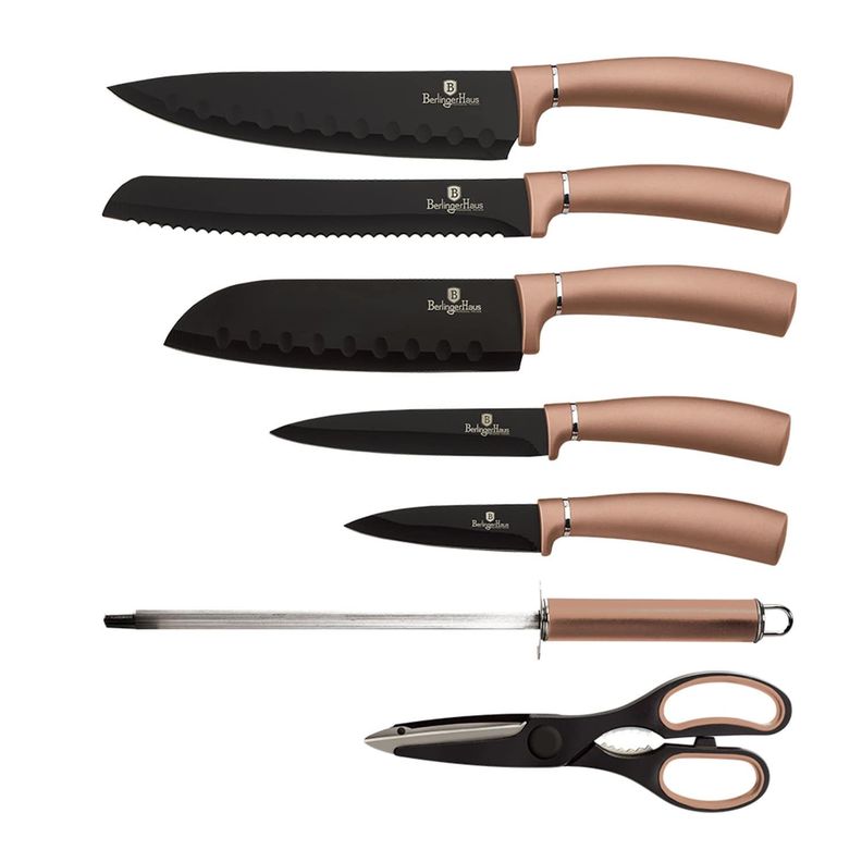 SET DE CUCHILLOS 8 PZS CON ATRIL METALLIC LINE ROSE EDITION ACERO INOXIDABLE-1