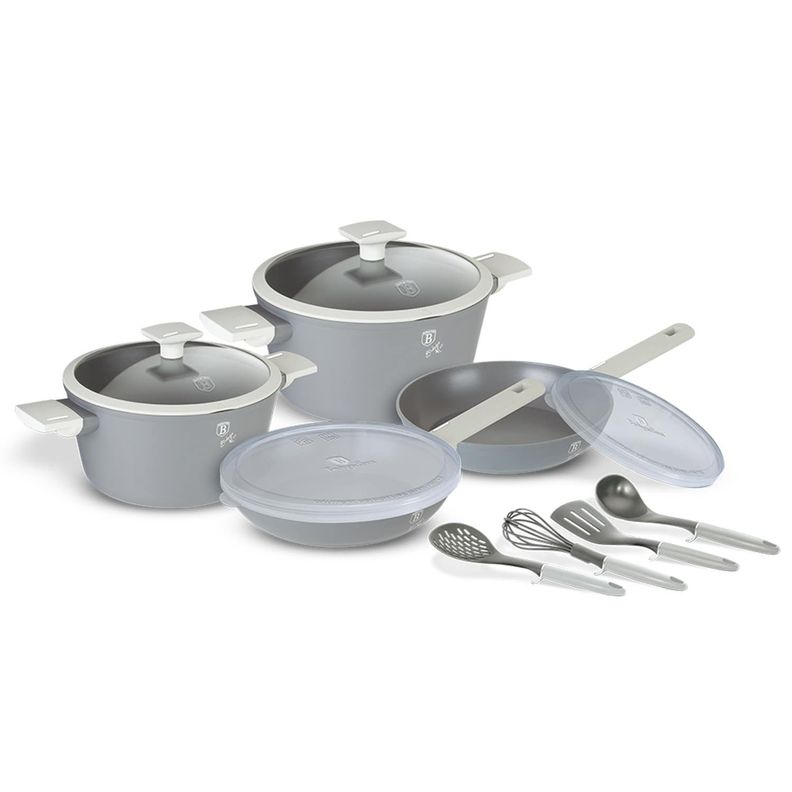 Batería de cocina 12 pzs Berlinger Haus, línea aspen collection, color gris, aluminio forjado -0