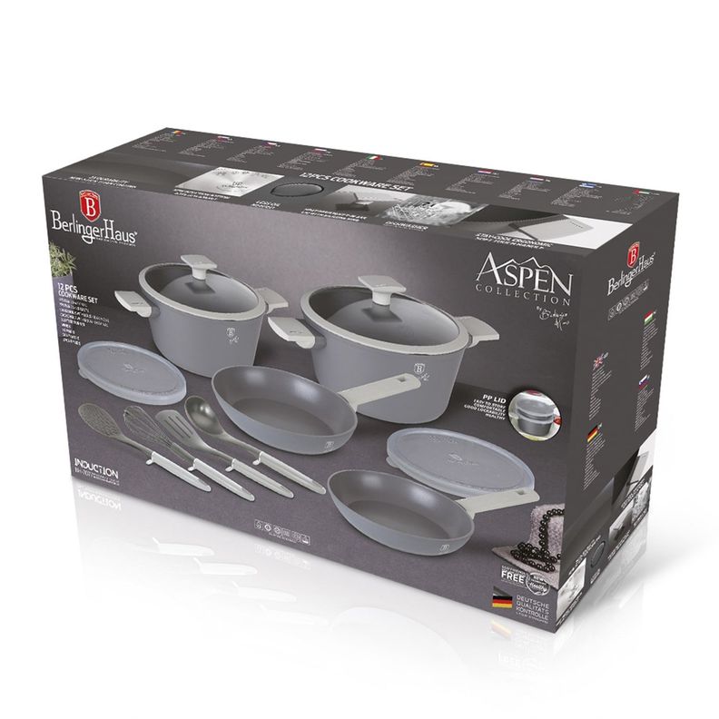 Batería de cocina 12 pzs Berlinger Haus, línea aspen collection, color gris, aluminio forjado -1