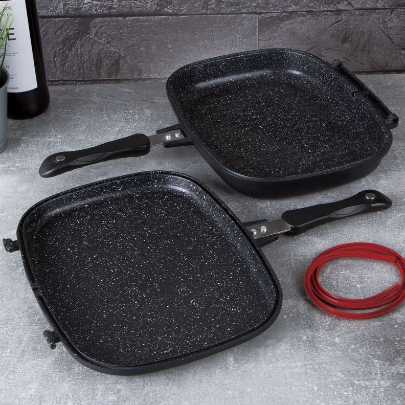 SARTEN DOBLE PARREILLA LISA  Y GRILLADA 36X46 GRANIT DIAMOND LINE ANTIADHERENTE-3
