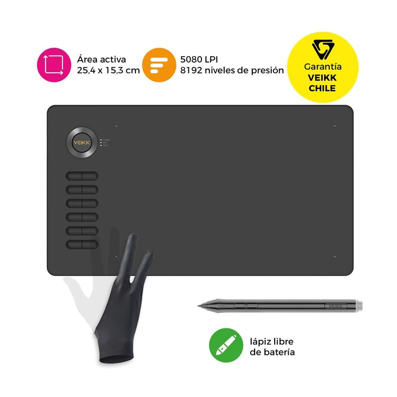 Tableta Gráfica Veikk A15 Grey con Funda y Guante-1
