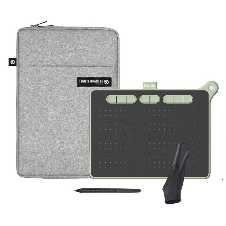 Tableta Digitalizadora Parblo Ninos M Green Pack-0