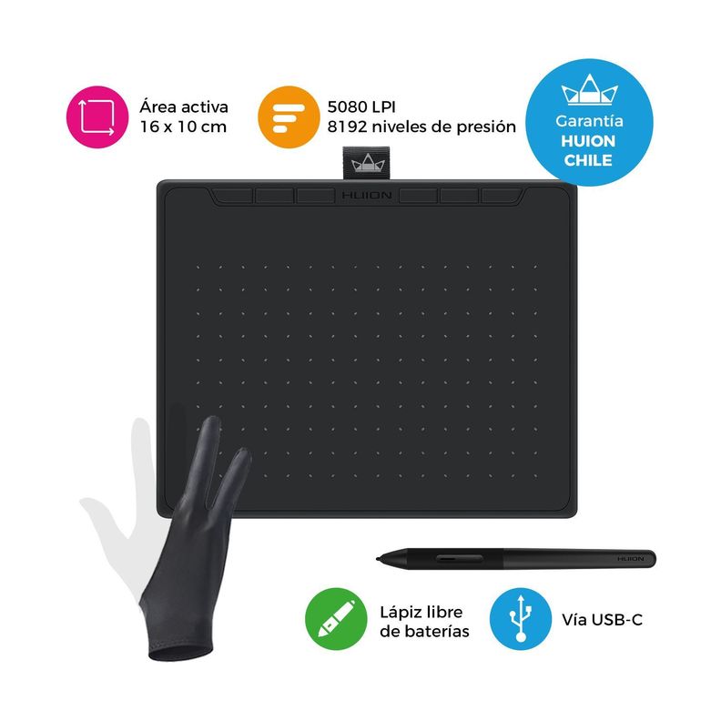 Tableta Gráfica Huion RTS-300 Black con Guante-1
