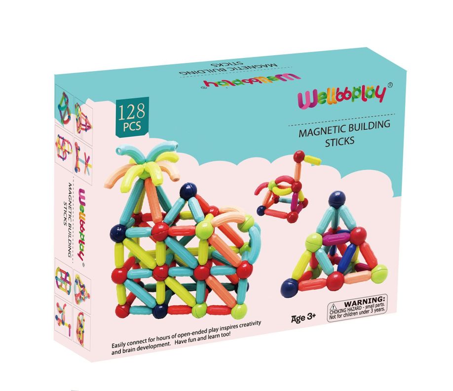 Bastones Magnéticos de Construcción 128 Piezas - Libre de Plomo-1