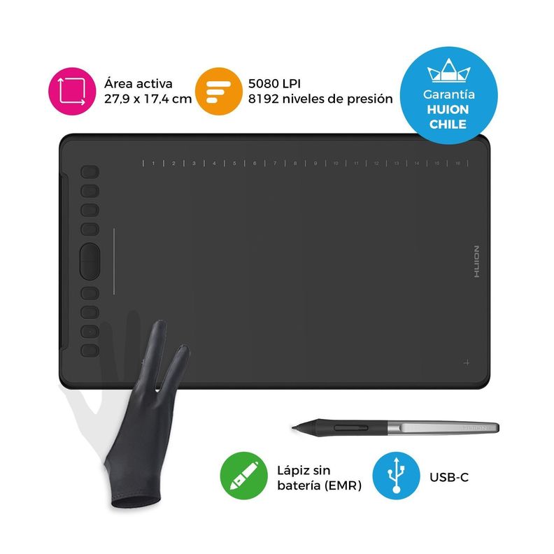 Tableta Gráfica Huion Inspiroy H1161 con Guante-1