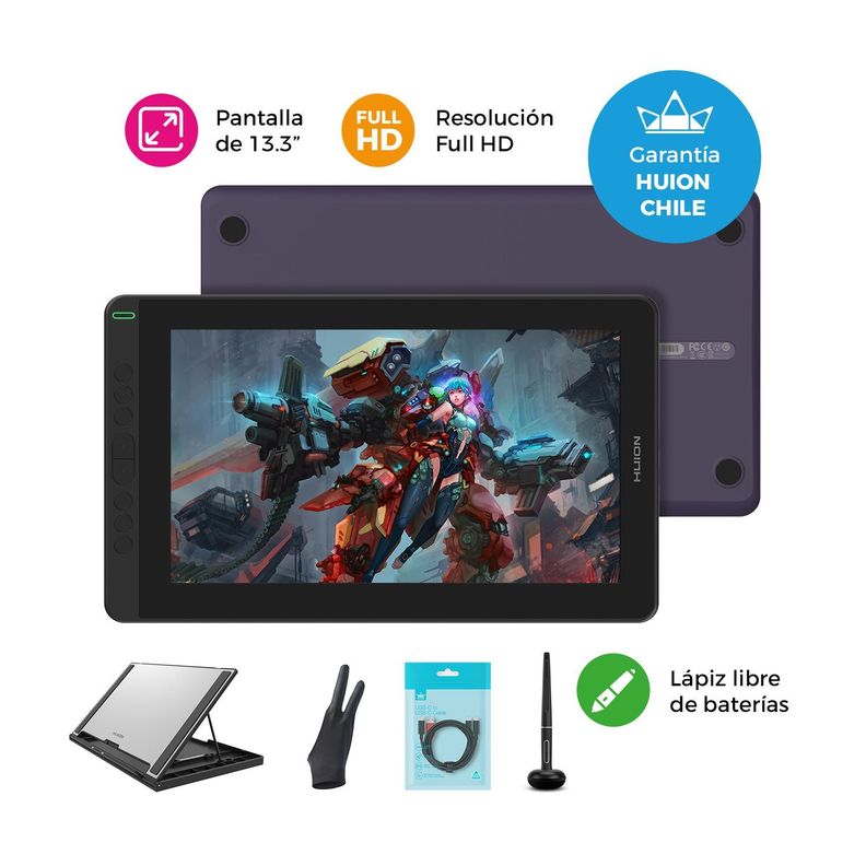 Tableta Gráfica Monitor Huion Kamvas 13 Purple Pack1-1
