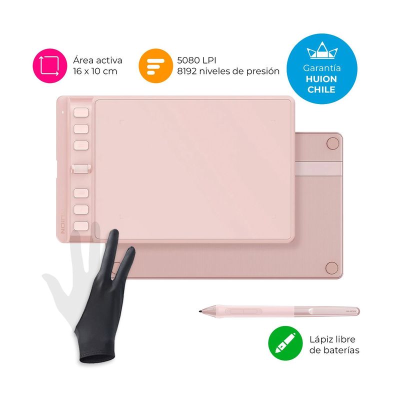 Tableta Gráfica Huion Inspiroy 2 S Pink con Scroller y Guante - TG-1