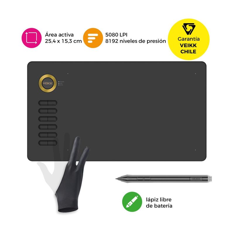 Tableta Gráfica Veikk A15 Gold Pen con Funda y Guante-1