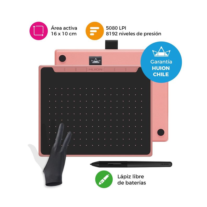 Tableta Gráfica Huion RTS-300 Pink con Guante-1