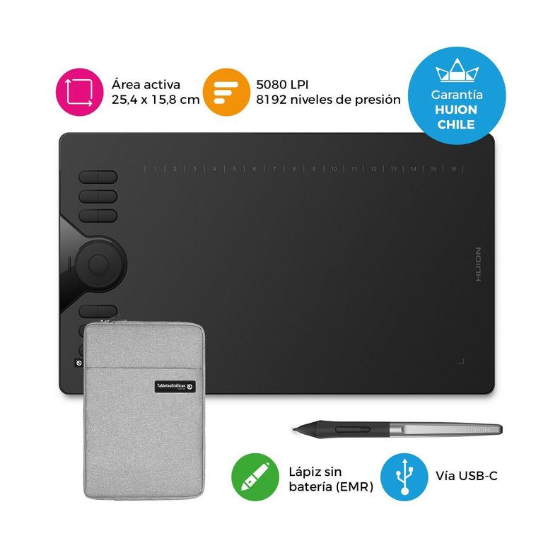 Tableta Gráfica Digitalizadora Huion HS610 con Funda y Guante - TG-1