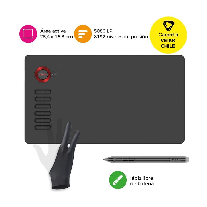 Tableta Gráfica Veikk A15 Red con Funda y Guante-1