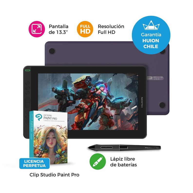 Tableta Gráfica Monitor Huion Kamvas 13 Purple con Software - TG-1