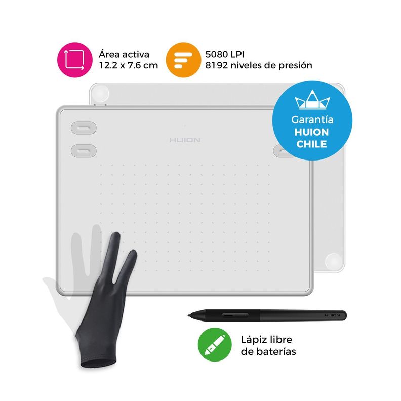 Tableta Gráfica Huion Inspiroy RTE100 White con Guante-1