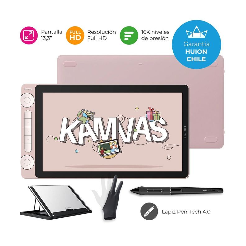 Tableta Gráfica Monitor Huion Kamvas 13 (Gen 3) Pink con Stand - TG-1