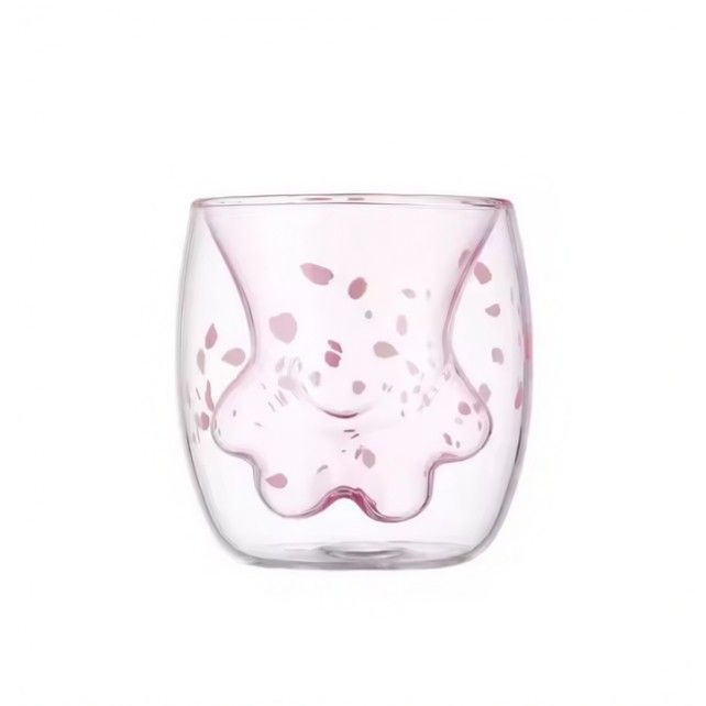 Taza Vaso Doble Vidrio Pata Gato Sakura T-00040-1-0