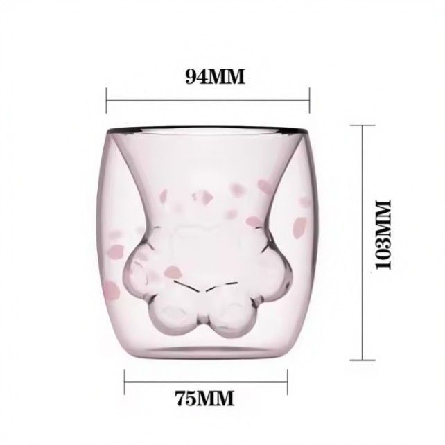 Taza Vaso Doble Vidrio Pata Gato Sakura T-00040-1-2