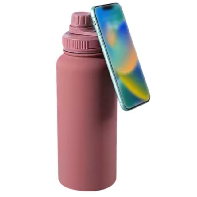 Botella Rosa de Agua de Acero Inoxidable de 650ML con Soporte Magnético para Teléfono T-1003-4