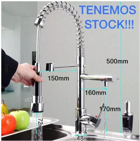 Llave Lavaplatos Monomando Plateada Doble Con Resorte A11740-1