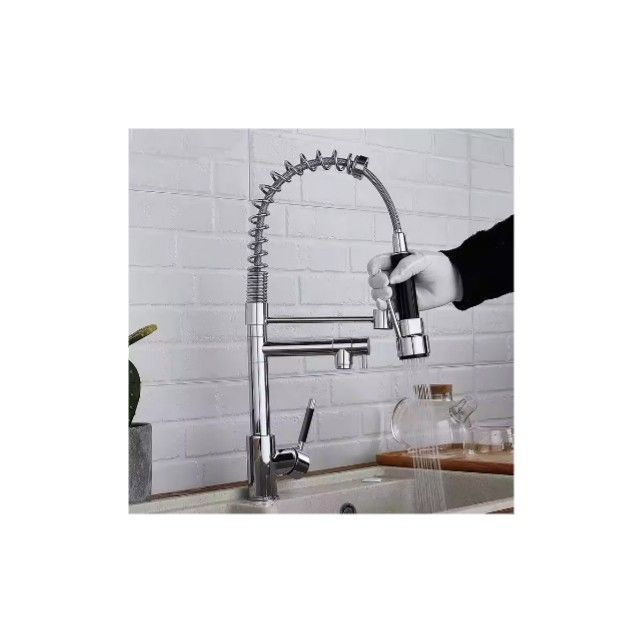 Llave Lavaplatos Monomando Plateada Doble Con Resorte A11740-4