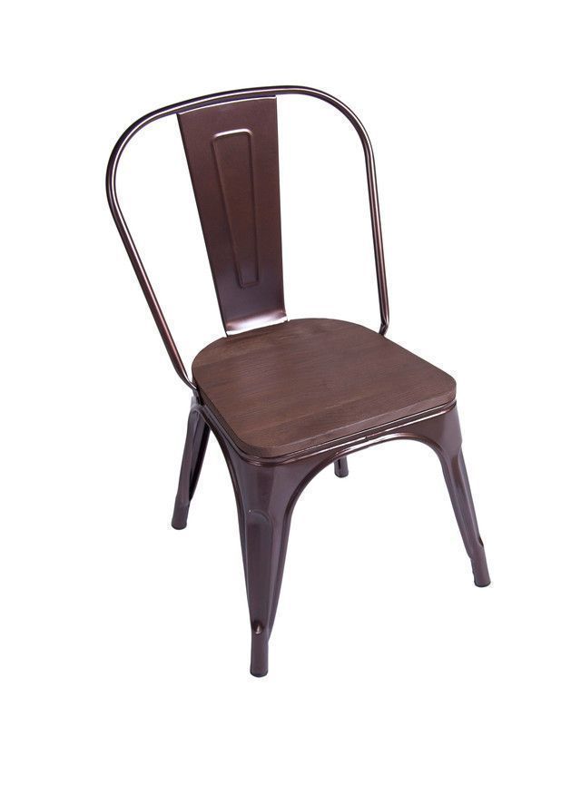 SILLA DE COMEDOR TOLIX C/ASIENTO DE MADERA CAFÉ-0