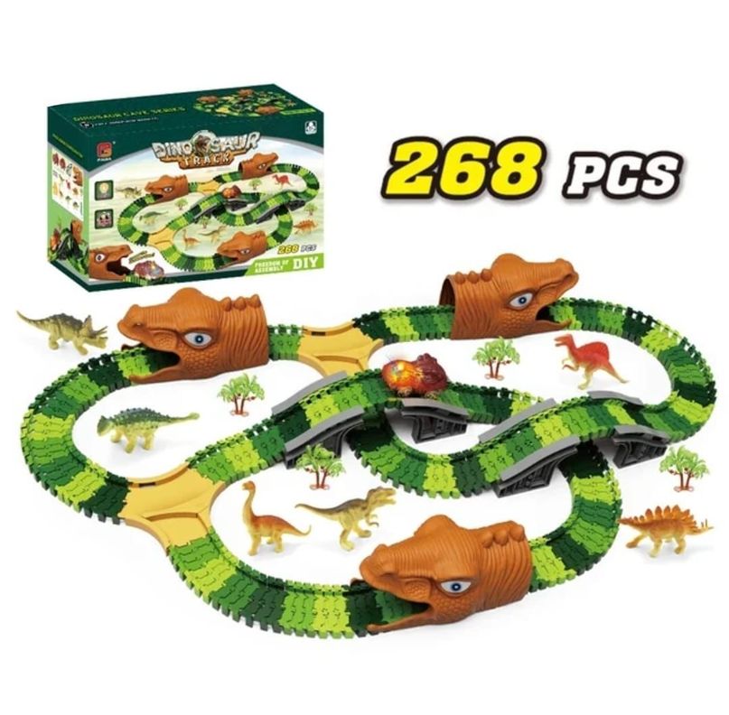 PISTA DINOSAURIO 268 PIEZAS JURASSIC TRACK AUTO CON LUCES-1