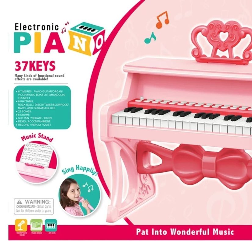 PIANO TECLADO JUGUETE PARA NIÑAS 37 TECLAS MICROFONO Y CONECTO Mp3-4