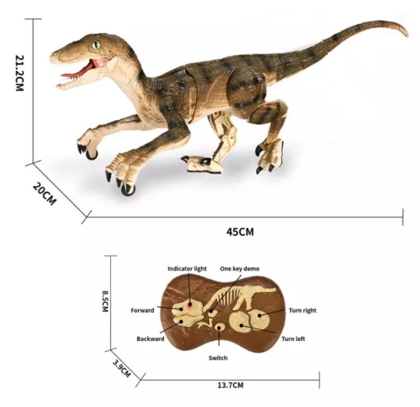 DINOSAURIO CONTROL REMOTO 2,4 GHZ. VELOCIRAPTOR RECARGABLE-3