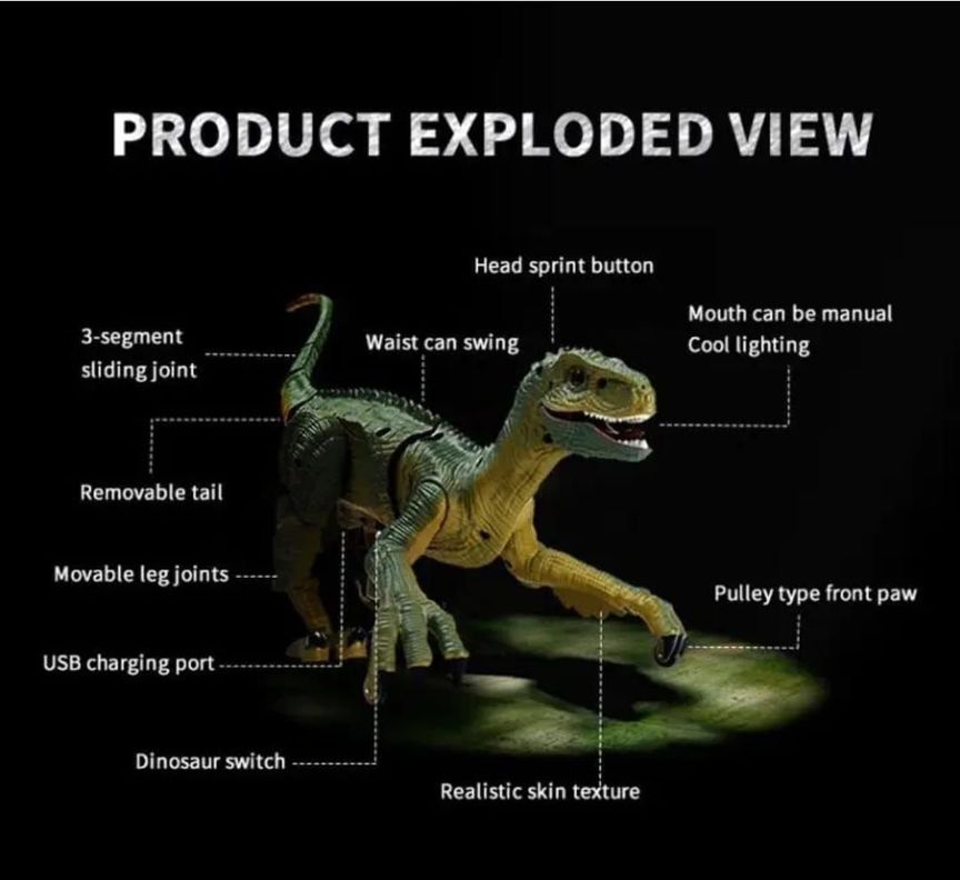 DINOSAURIO CONTROL REMOTO VELOCIRAPTOR LUCES Y SONIDO-6