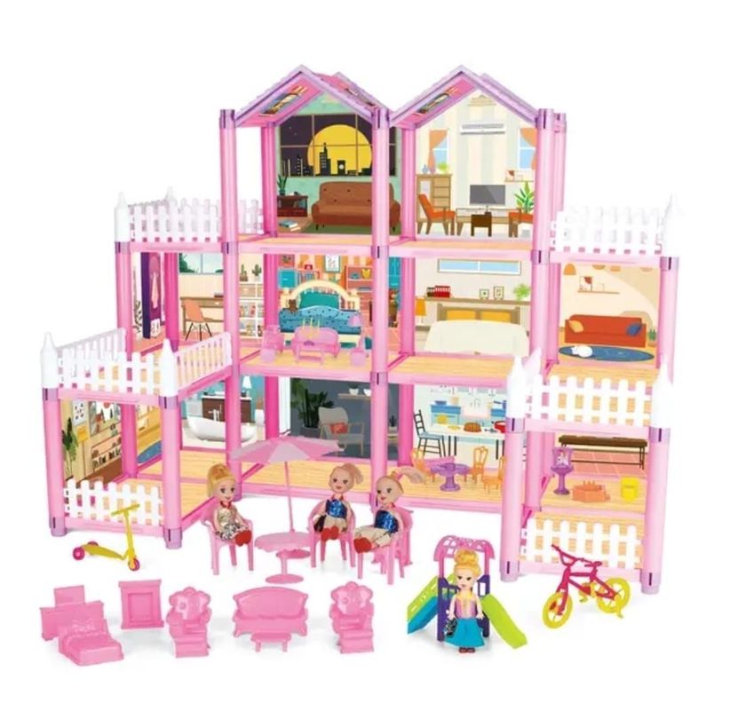 CASA DE MUÑECAS ARMABLE  234 PIEZAS CON MUÑECAS-0