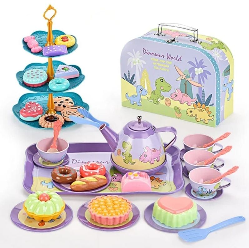 SET DE TAZAS DE TE, MALETA DE JUGUETE PARA NIÑAS DINOSAURIO-0